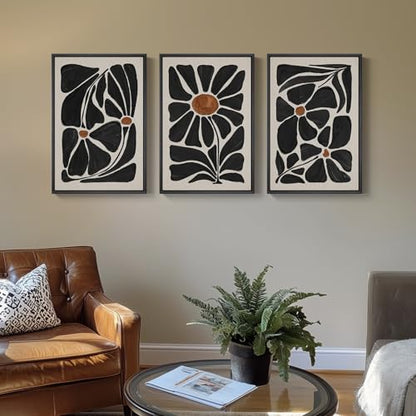 Framed Black and White Abstract Botanical Floral Wall Art, 3Piece 16x24 In - color: Black and White, size: 16" W x 24" H x 3Pcs