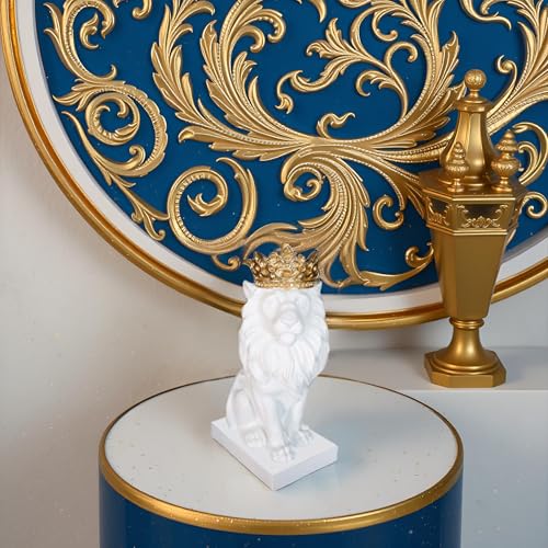 12" Crown Lion King Statue Decor, The King of Beasts - Statue Decoration for Home/Study/Living Room, Great Collectible Figurines, Best Gift for The Man,Iarge Size White Golden Color - color: 12" White -B