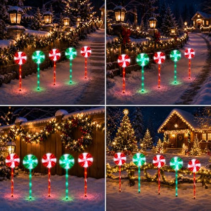 BRIGHTDECK 10 Pack Solar Christmas Pathway Lights, RedGreen Lollipop Stakes - color: RedGreen, size: 10Pack
