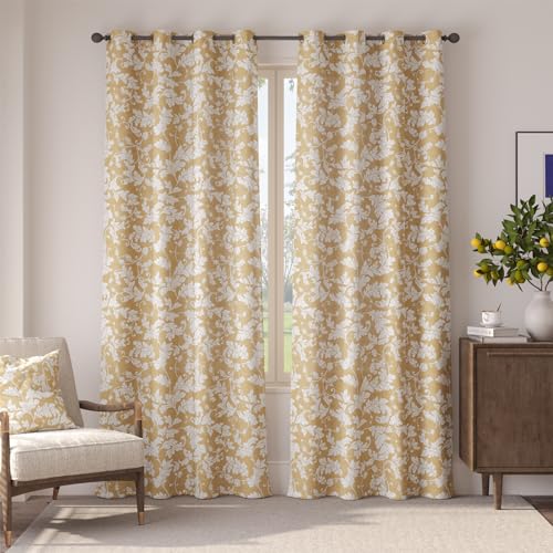 jinchan Brown Floral Curtains 84 Inch Room Darkening Grommet 2 Panels - color: Gold, size: 50"W x 84"L (Pack of 2)