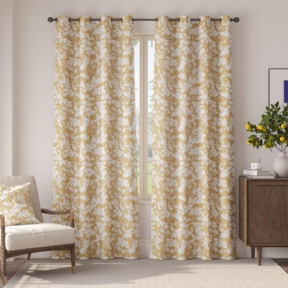 jinchan Brown Floral Curtains 84 Inch Room Darkening Grommet 2 Panels - color: Gold, size: 50"W x 84"L (Pack of 2)