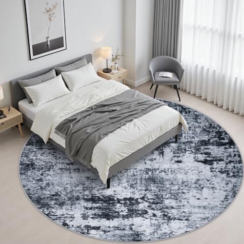 Round Area Rug Living Room: 4 ft Modern Washable Carpet Black - color: Black, size: 4' (Round)