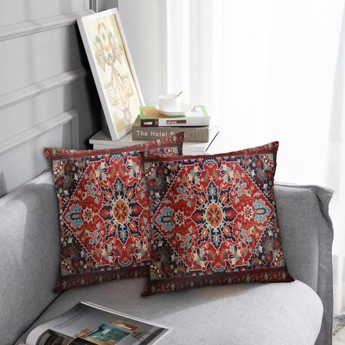 Britimes Throw Pillow Covers Set of 2, 18 x 18 Inch, Boho Red - color: Ethnic Tribal 12, size: 18" x 18" (Pack of 2)
