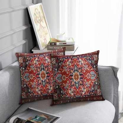 Britimes Throw Pillow Covers Set of 2, 18 x 18 Inch, Boho Red - color: Ethnic Tribal 12, size: 18" x 18" (Pack of 2)