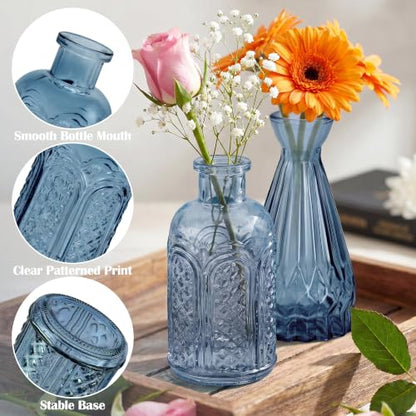 Glass Bud Vases in Bulk Small Mini Dark Blue Vase for Flowers 17pc - color: Dark Blue