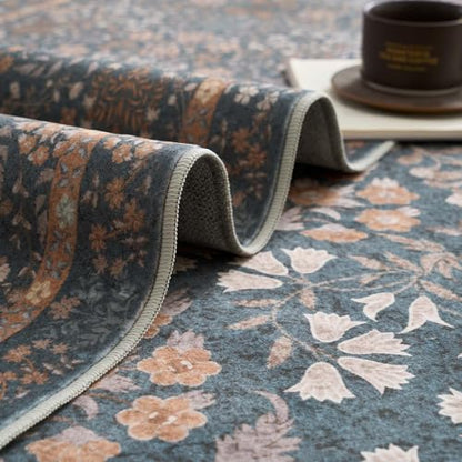 jinchan 3x10 Washable Hallway Runner Rug, Floral Non-Slip, Dark Blue - color: Dark Blue, size: 3' x 10' (Rectangular)