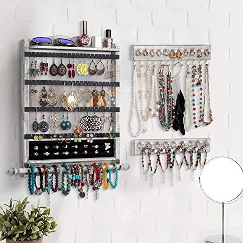 Wall Jewelry Organizer,3Pcs Hanging Jewelry Organizer,Wooden Jewelry Holder - color: White