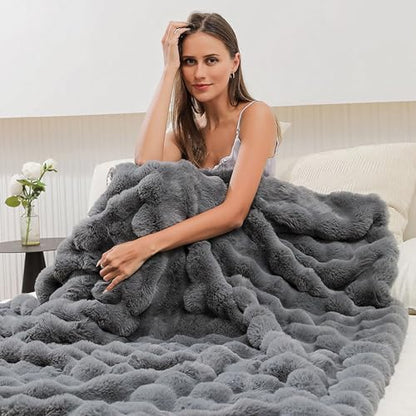 UKELER Soft Faux Fur Throw Blanket 50''x60'' Solid Reversible Shaggy Blanket Plush Thick Fluffy Blankets Throws for Bed, Couch, Sofa, Office, Camping Dark Grey - color: D-dark Grey, size: 50''x60''