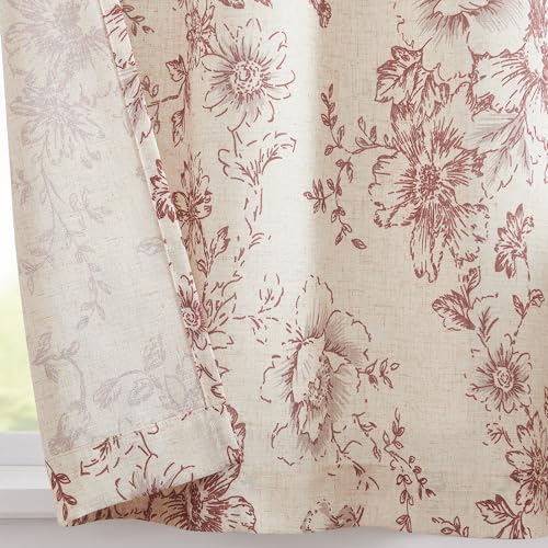 jinchan Red Floral Linen Kitchen Tier Curtains and Valance Set 3 Pieces - color: Alice | Red on Linen, size: 26"W x 24"L (Pack of 3)