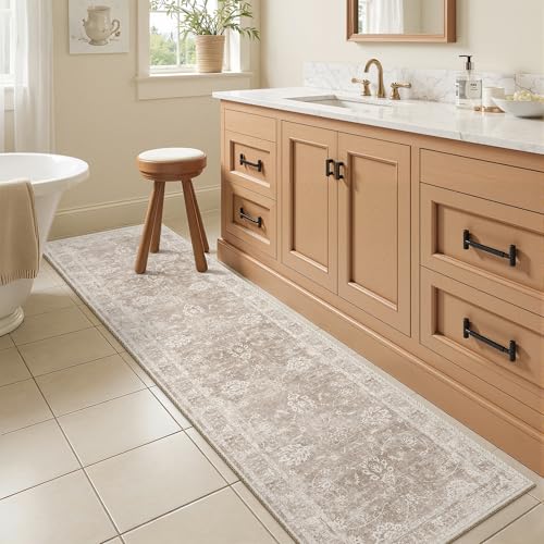 Madane Washable Runner Rug 2x6, Soft Kitchen Hallway Rug Brown/Sand - color: Brown/Sand, size: 2' x 6' (Runner)