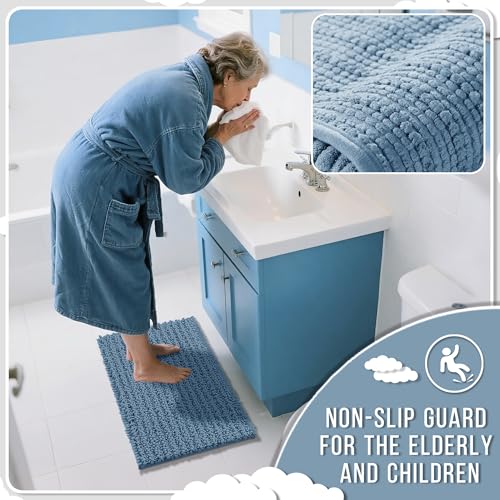 Yimobra Bathroom Rugs Sets 2 Piece, Super Absorbent Bath Mat Set,Denim Blue - color: Denim Blue, size: 32''x20''+24''x17''