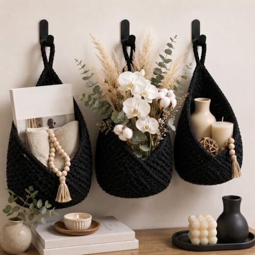 Honeydak 3 Hanging Baskets, Black, Envelope Basket - color: Black, style: Envelope Basket