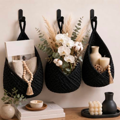 Honeydak 3 Hanging Baskets, Black, Envelope Basket - color: Black, style: Envelope Basket