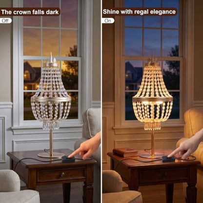 25.6in Height Clear Crystals Table Lamp for Living Room,Modern Tall Bedside Lamp for Bedroom Living Room Study Room (Gold Crown) - color: Gold Crown