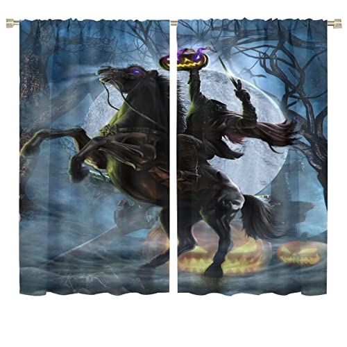 Gothic Halloween Rod Pocket Blackout Curtains for Living Room,Thermal Insulated Room Darkening Horror Forest Night Theme Pumpkin Headless Horseman Window Treatment,2 Panels 63L x 36W - color: Gothic Halloween, size: 36"W x 63"L (Pack of 2)