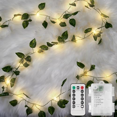 suddus 33FT 100LED Pothos Vine Fairy Lights Battery Operated Copper Wire - color: Pothos, size: 100 LED-Battery