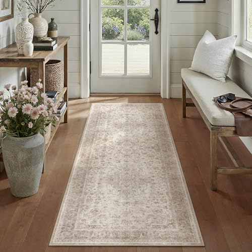 PureCozy 2x6 Washable Runner Rug Beige Vintage Traditional Oriental - color: Antique | Beige, size: 2' x 6' (Runner)