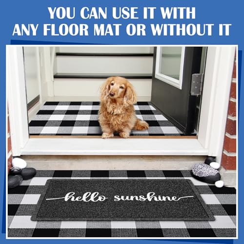 Geelin 2 Pcs Hello Sunshine Doormat, Black and White Buffalo Plaid Rug Set - style: Hello Sunshine