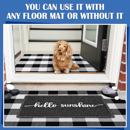 Geelin 2 Pcs Hello Sunshine Doormat, Black and White Buffalo Plaid Rug Set - style: Hello Sunshine