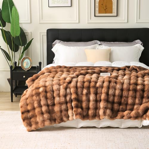 MERRYLIFE Luxury Plush Tie Dye Brown Faux Fur Throw Blanket for Bed 60" 80" - color: Tie Dye Brown, size: 60"*80"
