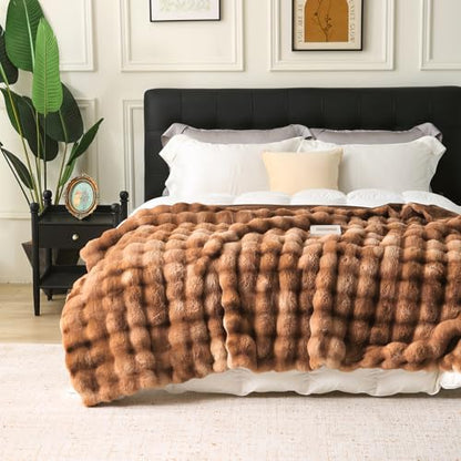 MERRYLIFE Luxury Plush Tie Dye Brown Faux Fur Throw Blanket for Bed 60" 80" - color: Tie Dye Brown, size: 60"*80"