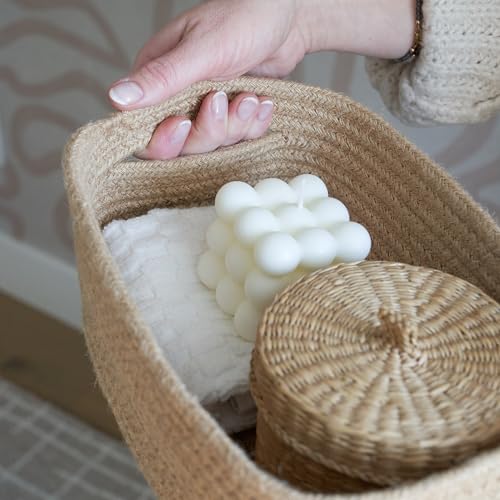 Beautiful Storage Basket Set of 3 - Sturdy Jute Rope Baskets for Shelves - color: Jute-Brown