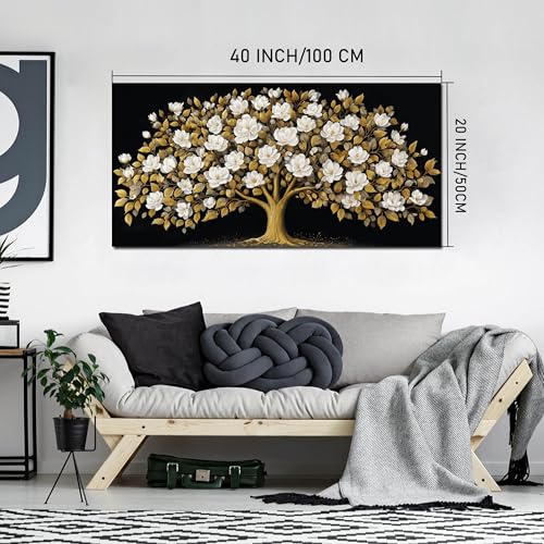 Tree of Life Wall Art Black and Yellow Canvas Prints Modern Artwork 20"x40" - color: gold, size: 20"L x 40"W