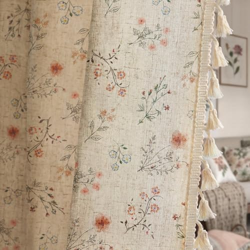 Boho Floral Light Filtering Curtains 90 Inch 2 Panels Linen Texture - color: Light Filtering Vintage Florals, size: 52"W x 90"L (Pack of 2)