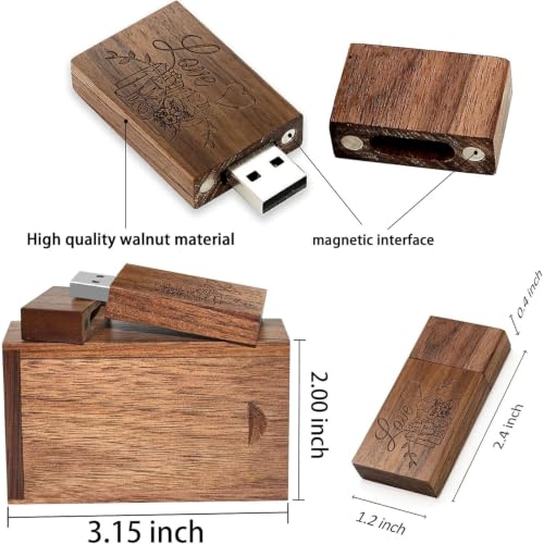Wood USB Flash Drive 32GB USB3.0 Wedding Flash Drive with Tiny Box - color: Walnut(WED Block USB+box-S), size: 32GB-3.0
