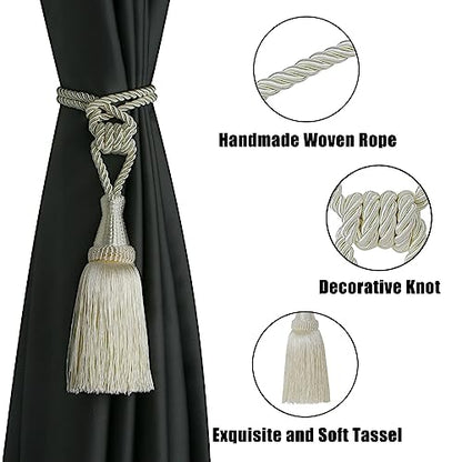 BEL AVENIR 2 Pack Tassel Curtain Tiebacks Handmade Holdbacks (Cream) - color: Cream, size: 2 Pack