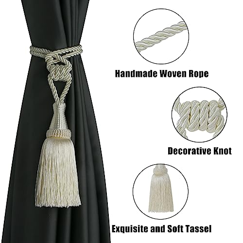BEL AVENIR 4 Pack Tassel Curtain Tiebacks Handmade Holdbacks (Cream) - color: Cream, size: 4 Pack