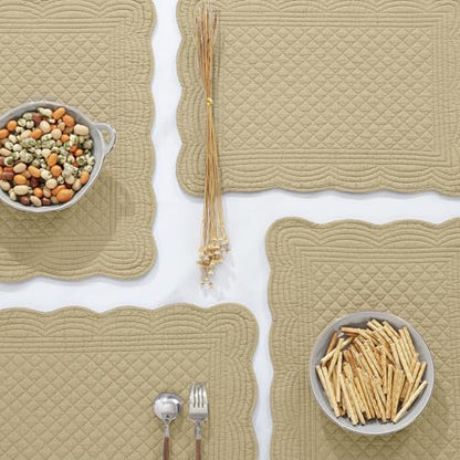 HOMBYS Quilted Placemats Set of 6 Washable-13x18 inches Rectangular Placemats for Kitchen Table-100% Cotton Fabric Rectangular Table Mats, (Khaki) - color: Khaki