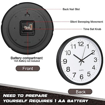 Inbagi 12 Pcs Silent Wall Clocks 12 Inch Large Quartz Analog Clock Black - size: 12 Inch