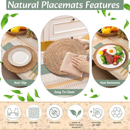 Boho Table Runner and Placemats Set, 4 Sets, Green, 12x72 - color: Green, size: 12x72"
