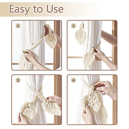 2 Pack Boho Curtain Tiebacks, Beige - color: S2