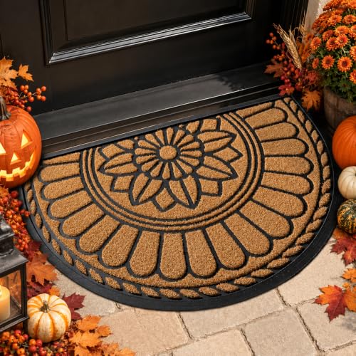 Mibao Front Door Mat Indoor Outdoor Entrance, Semicircular Entrance Mat, Half Round Waterproof Non-Slip Durable Rubber Door Mats, Low Profile Heavy Duty Doormat for Garage, Patio, 30" x 18", Yellow - color: Yellow, size: 1'5" x 2'6" (Semicircular)