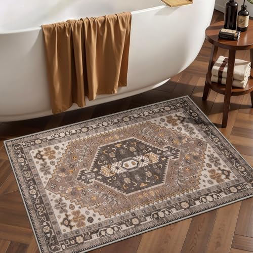Ciicool 2x3ft Small Area Rug,Washable Boho Thin Mat for Entryway Kitchen - color: Hazel, size: 2' X 3' (Rectangular)