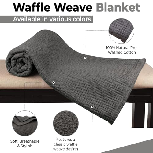 100% Cotton Blankets for Bed - Waffle Weave Blankets for Summer, Lightweight and Breathable Soft Woven Blanket for Spring (Dark Grey, King (90" x 108")) - color: Dark Grey, size: King (90" x 108")