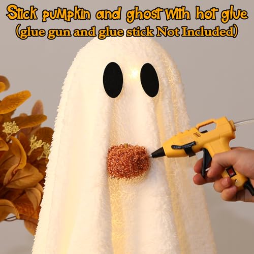Halloween Decorations-2 Pack Light-Up Sherpa Ghosts with Pumpkin