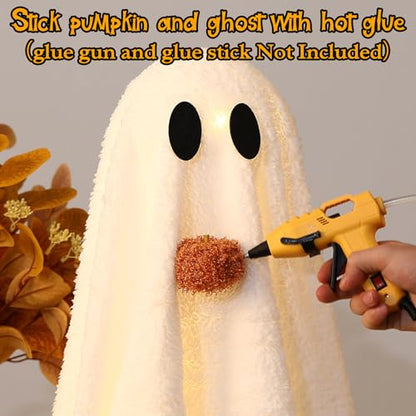 Halloween Decorations-2 Pack Light-Up Sherpa Ghosts with Pumpkin