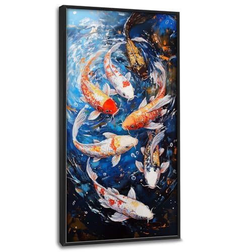 Lovira Koi Fish Large Wall Art Traditional Japanese Oriental Canvas Wall Decor Pictures Prints Painting Framed Home Vertical Artwork for Living Room Bedroom Bathroom Kitchen 30"x60" - color: Koi Fish, size: 60"L x 30"W
