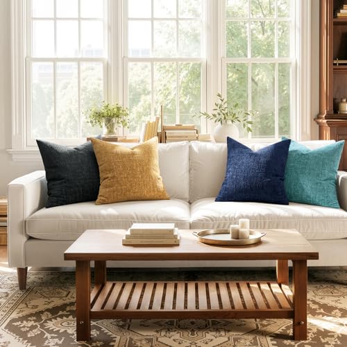MIULEE Fall Couch Pillow Covers Textured Chenille 18x18 Mustard Yellow - color: Mustard Yellow, size: 18" x 18" (Pack of 2)