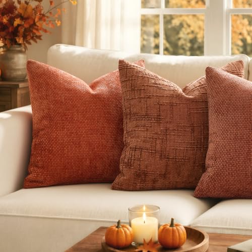 MIULEE Chenille Textured Fall Throw Pillow Covers Burnt Orange 16x16 - color: Burnt Orange, size: 16" x 16" (Pack of 2)