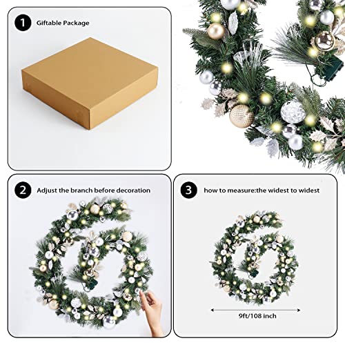 WANNA-CUL Pre-Lit 9ft Christmas Garland with Lights 50LED Pale Gold Baubles - color: 03-champagne Gold