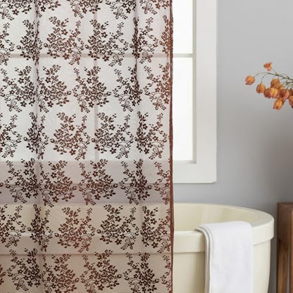 TUDECO Lace Brown Shower Curtain with Attached Valance, 72 x 72 Inch - color: Dark Brown, size: 72"W x 72"L (Pack of 1)