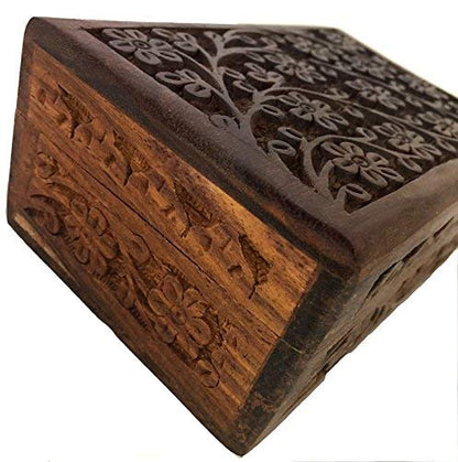 New Age Imports, Inc. GIFT IDEAS~ Floral Carved Handmade Wooden Box 4 inches by 6 inches~Ideal for storing Jewelry, Coins, Tartot cards, Small Treasures, URN Box & etc (Floral Carved 4"x6") - size: Floral Carved 4 x 6 inches