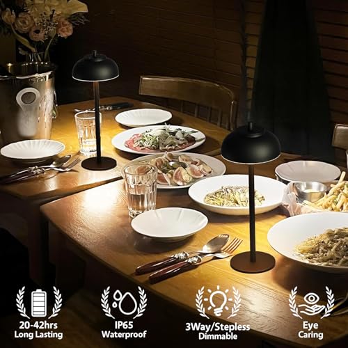 Cordless Table Lamps Rechargeable,Battery Operated Light LED 2 Pack - color: Black-Set of Two