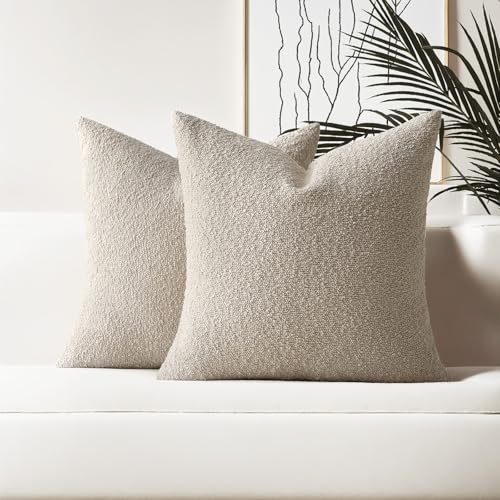 HAUSSY Pack of 2 Boucle Textured Throw Pillow Covers 20x20 Inch, Oatmeal - color: Oatmeal, size: 20" x 20" (Pack of 2)