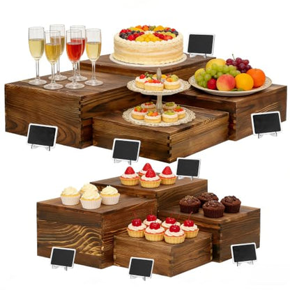 8 Pack Buffet Risers and Stands, Dessert Table Display Set with Mini Signs - color: Brown, size: 8 Pcs
