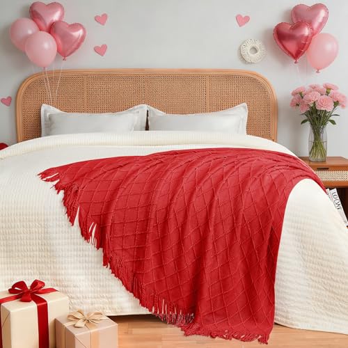 inhand Red Knitted Throw Blanket for Couch and Bed, 50"x60" - color: Red, size: 50"x60"